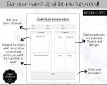 Load image into Gallery viewer, Substitute Teacher Note Template | Printable While You Were Out Substitute Teacher Binder | Mono

