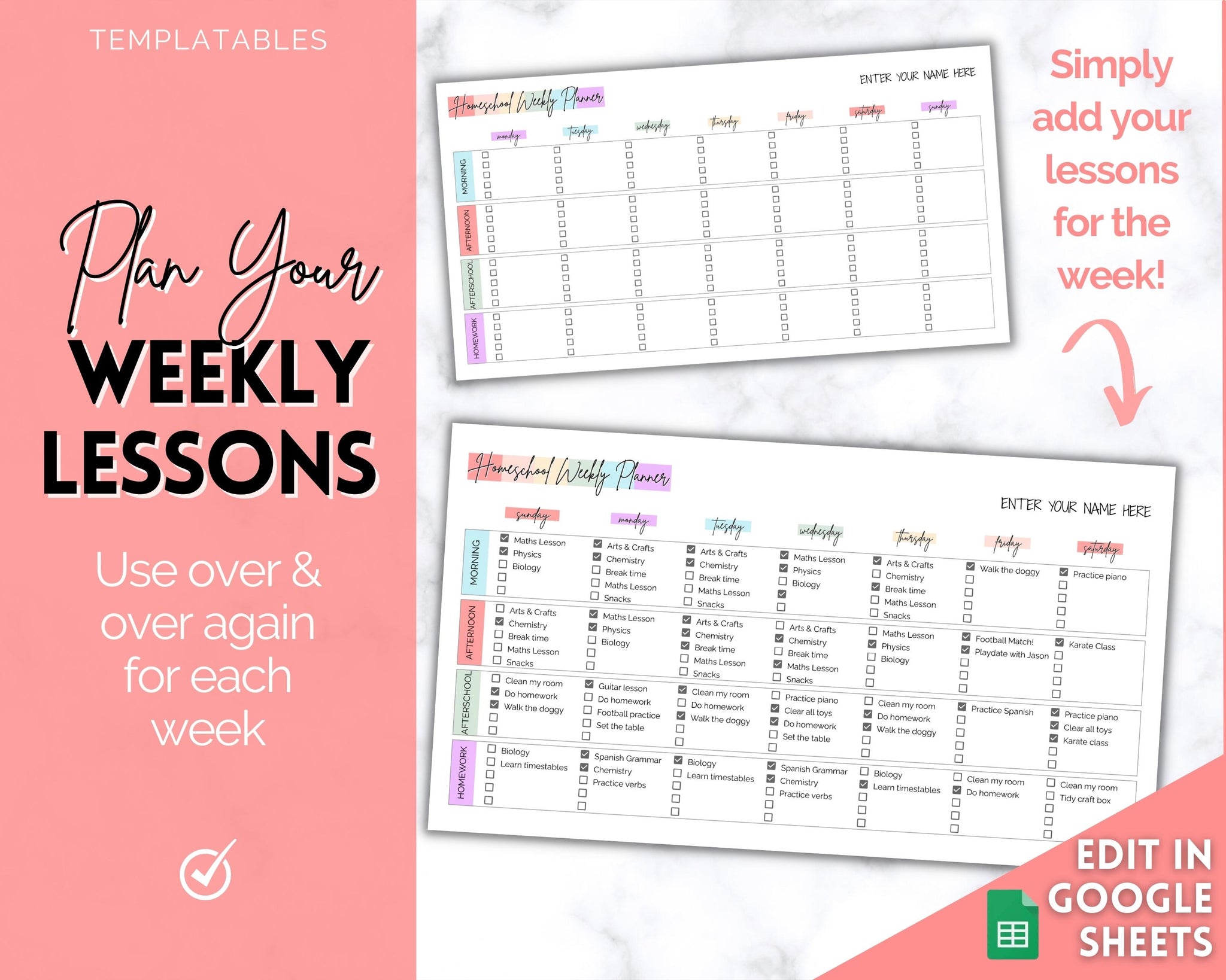 Weekly Lesson Planner Google Sheets Academic Schedule