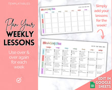 Load image into Gallery viewer, EDITABLE Lesson Plan Template | Google Sheets Weekly Lesson Planner Spreadsheet, Homeschool Teacher, Academic Schedule
