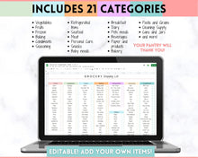 Load image into Gallery viewer, EDITABLE Grocery List Printable | Digital Weekly Shopping, Meal Planner Checklist, Kitchen Organization Template, Google Sheets | Pastel
