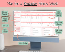 Load image into Gallery viewer, Fitness &amp; Workout Planner | Weekly Weight Loss Tracker, Meal Planner &amp; Habit Tracker Spreadsheet | Red
