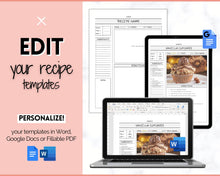 Load image into Gallery viewer, EDITABLE Recipe Sheet Template | Recipe Book, Cards &amp; Cookbook Binder, 8.5x11 Food Planner Journal | Style 1
