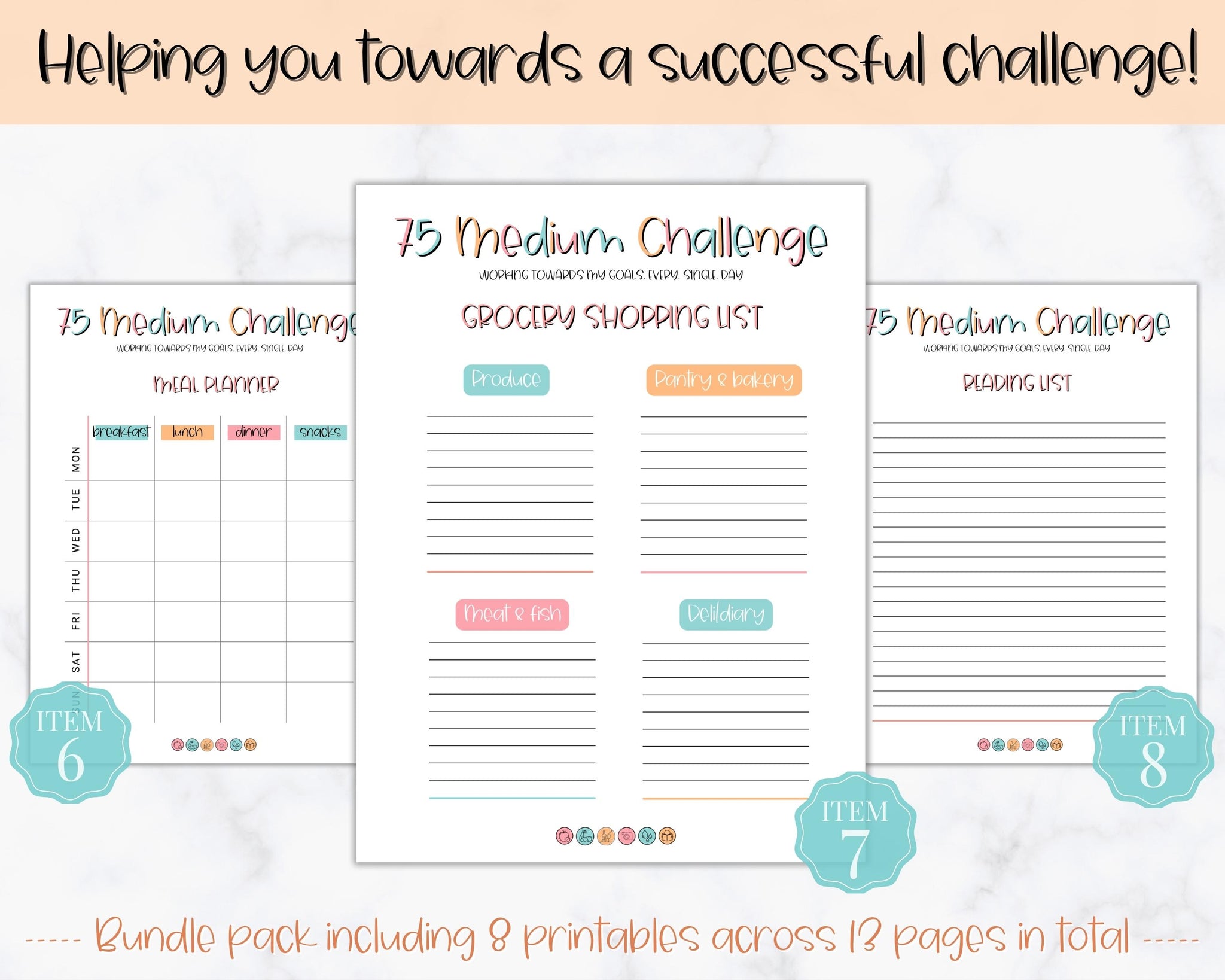 EDITABLE 75 MEDIUM Challenge Tracker Fitness Health Planner Summer Editable 75 medium challenge tracker fitness health planner summer