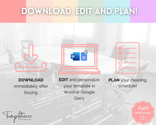 Load image into Gallery viewer, Editable House Shape Cleaning Schedule &amp; Housekeeping Checklist for House Chores | Pastel Rainbow
