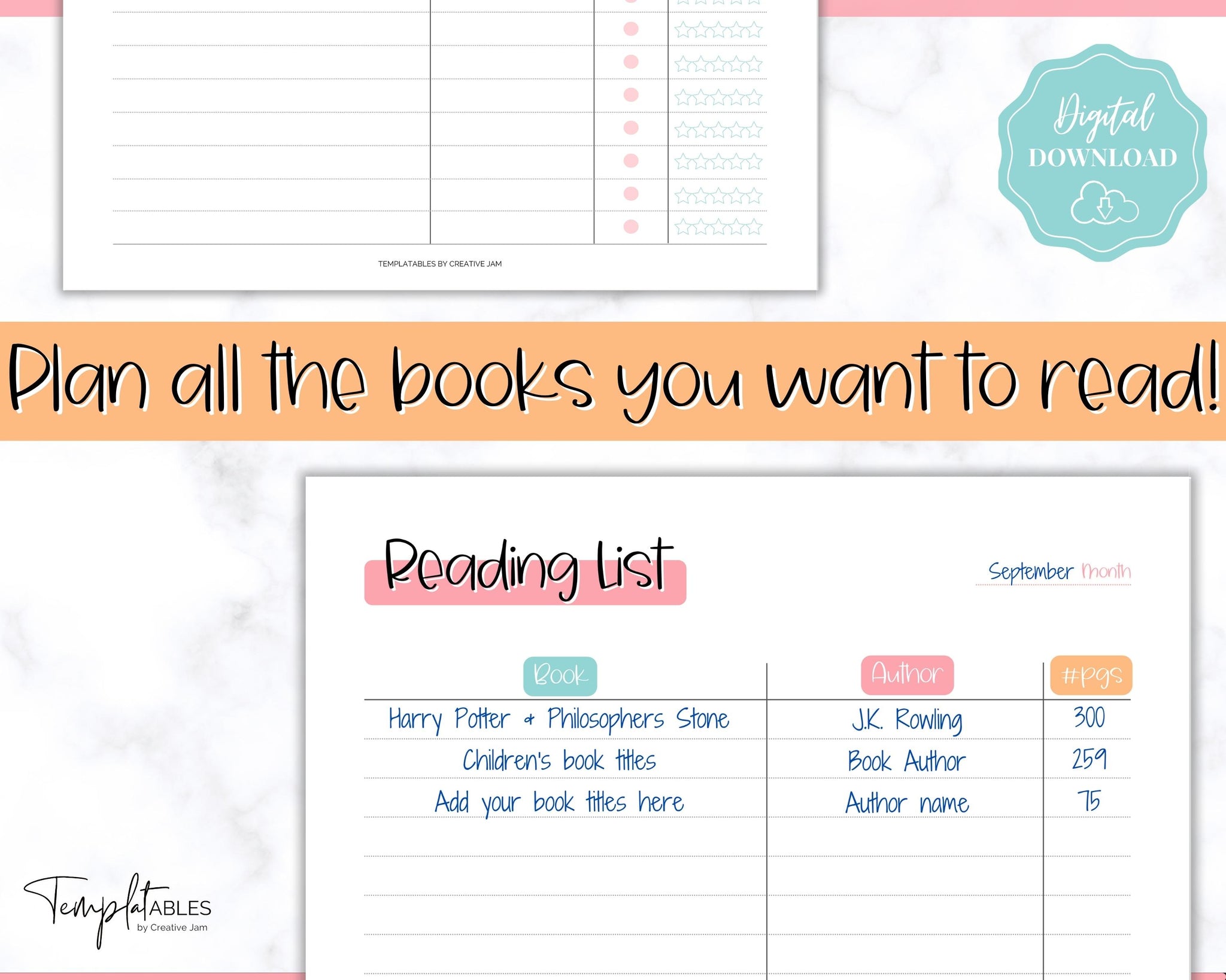 Summer Free Printable reading tracker  Book log template - Hand Lettered  Printables