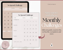 Load image into Gallery viewer, No Spend Challenge BUNDLE | Printable 30 day, 60 day, 90 day Savings Challenge &amp; Monthly Spending Tracker | Lux
