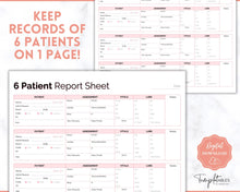 Load image into Gallery viewer, 6 Patient Nurse Report Sheet to Organize your Shifts | Nurse Brain Sheet, ICU Nurse Report Patient Assessment Template | Pink

