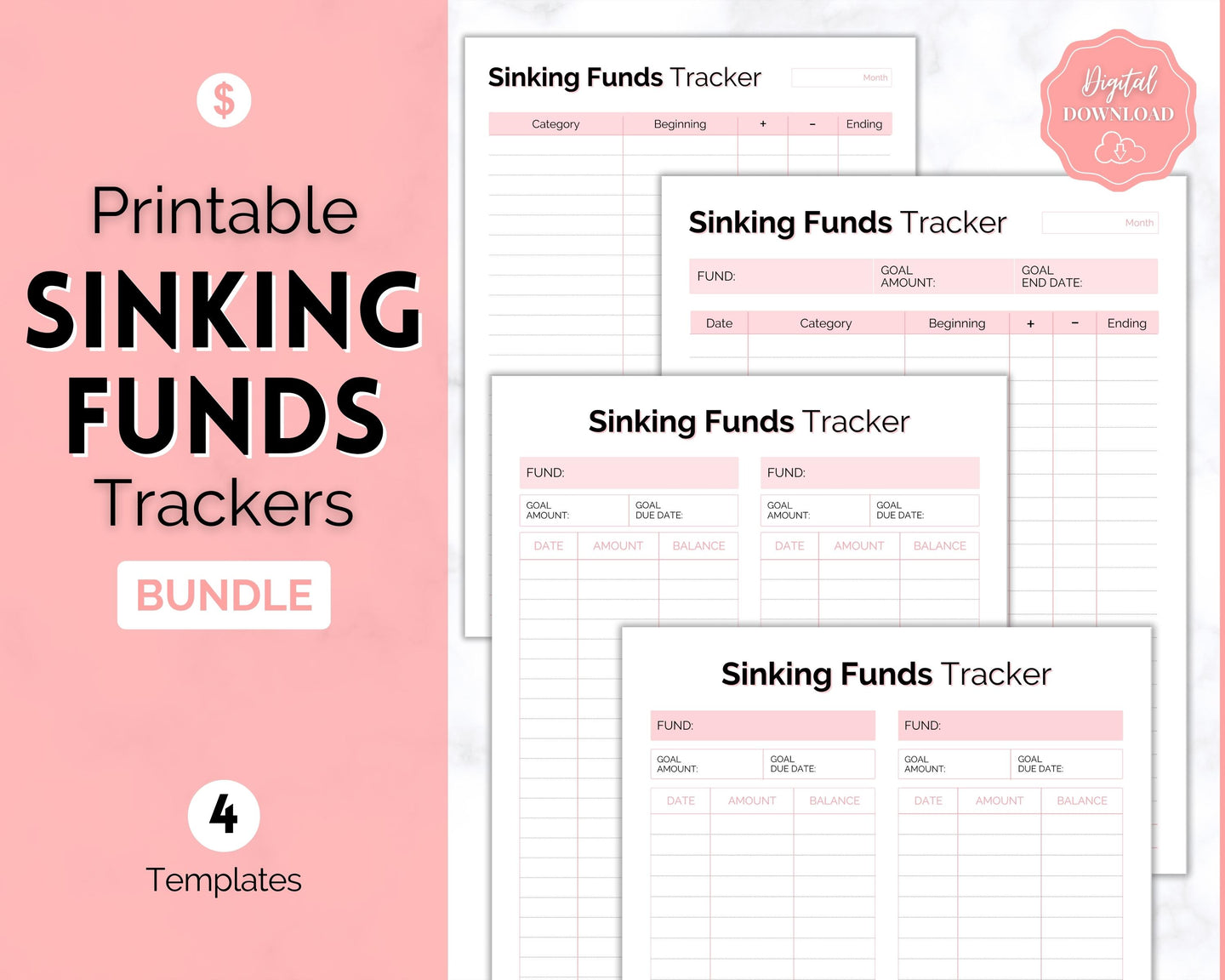 Sinking Funds Tracker BUNDLE | Printable Savings, Budget & Finance Trackers | Pink