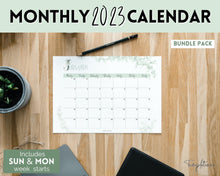 Load image into Gallery viewer, 2023 Monthly Calendar Printable | 12 Month Desk Calendar Planner | Landscape Green
