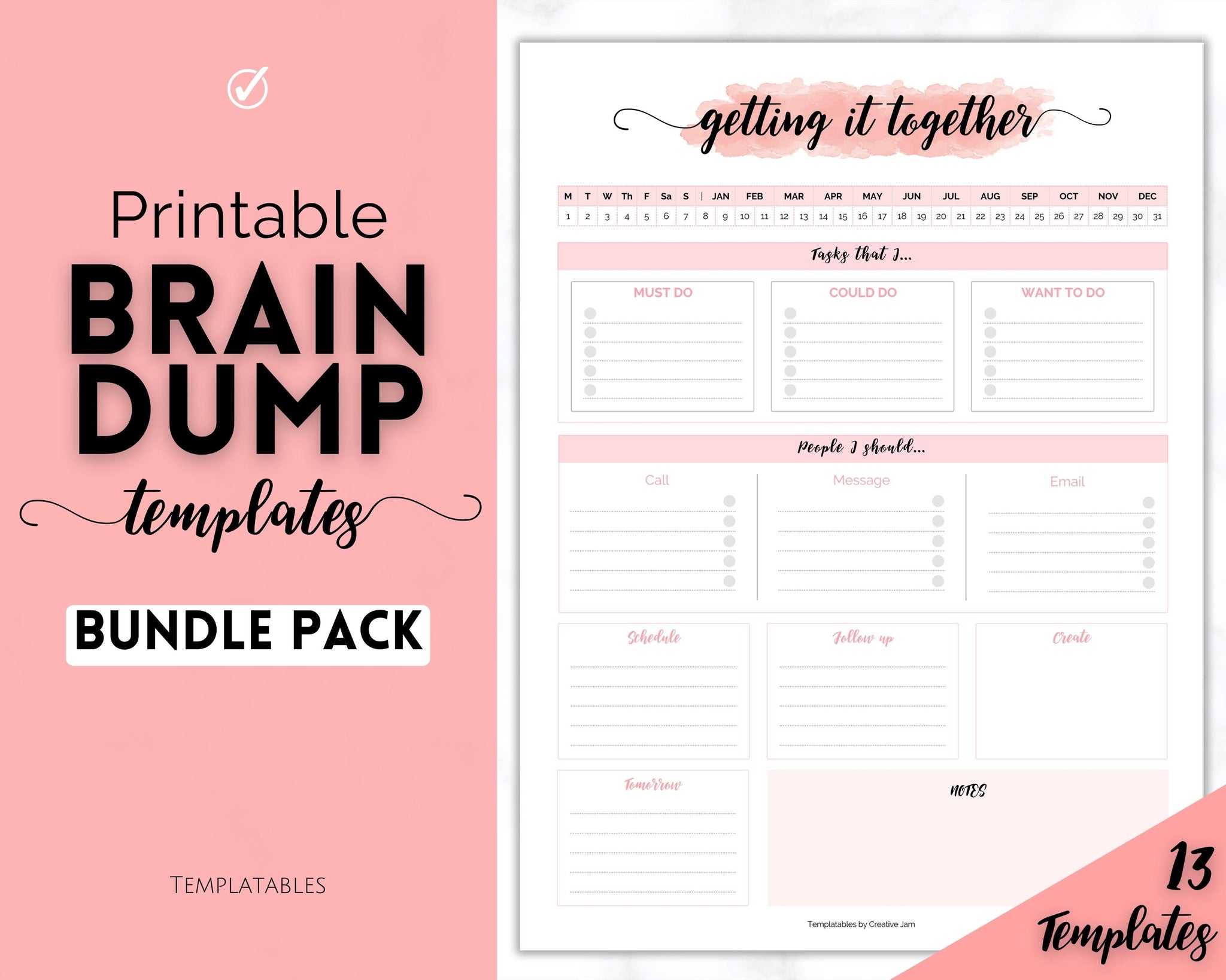 EDITABLE Brain Dump Template BUNDLE ADHD Daily Planner