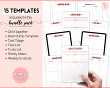 Load image into Gallery viewer, EDITABLE Brain Dump Template BUNDLE | To Do List Printable, ADHD Work Productivity Planner | Pink Swash
