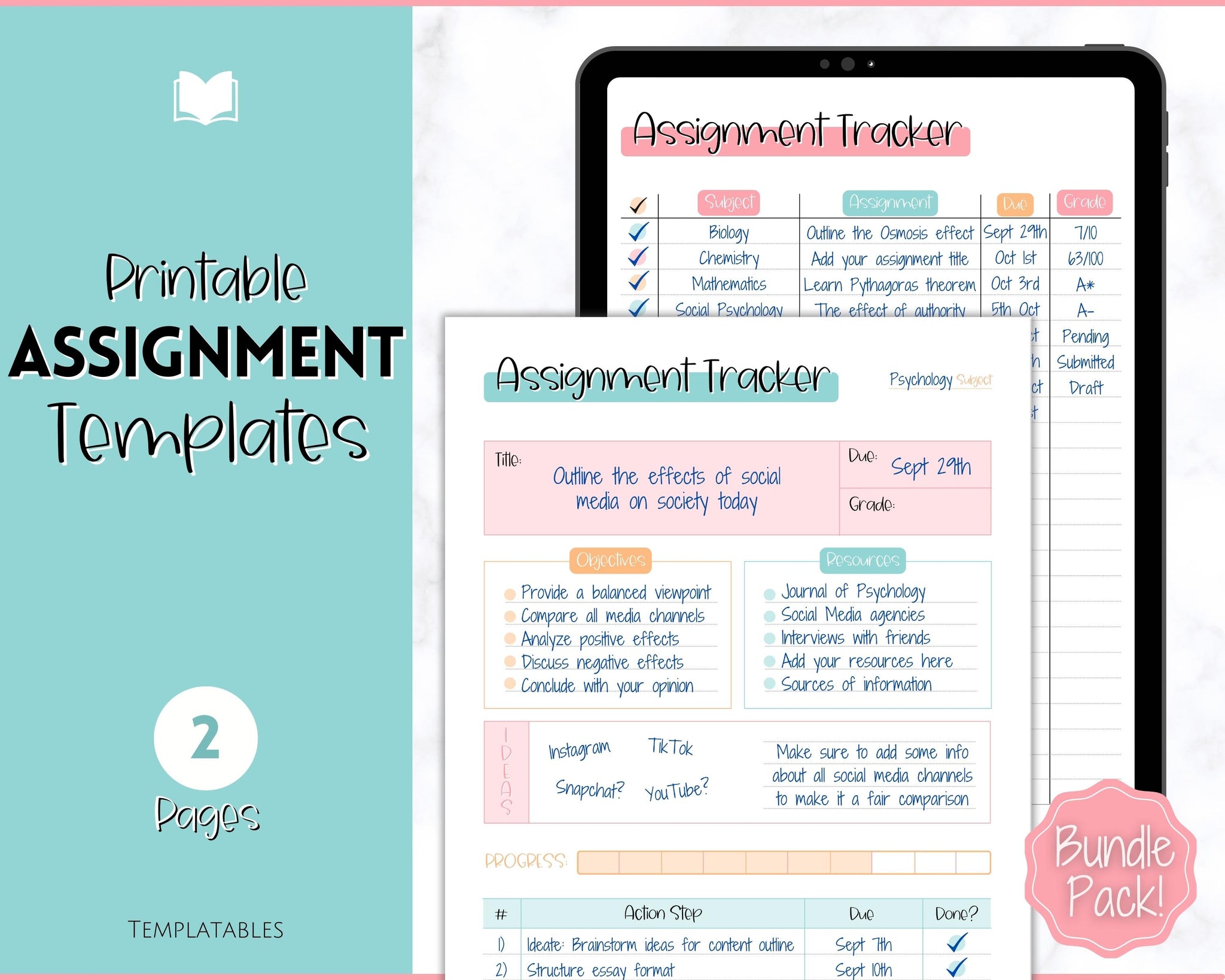 Printable Assignment Tracker