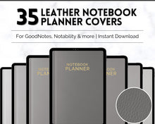 Load image into Gallery viewer, 35 Digital Planner Notebook Covers | Digital Journal Covers for GoodNotes &amp; iPad | Leather Texture Mono
