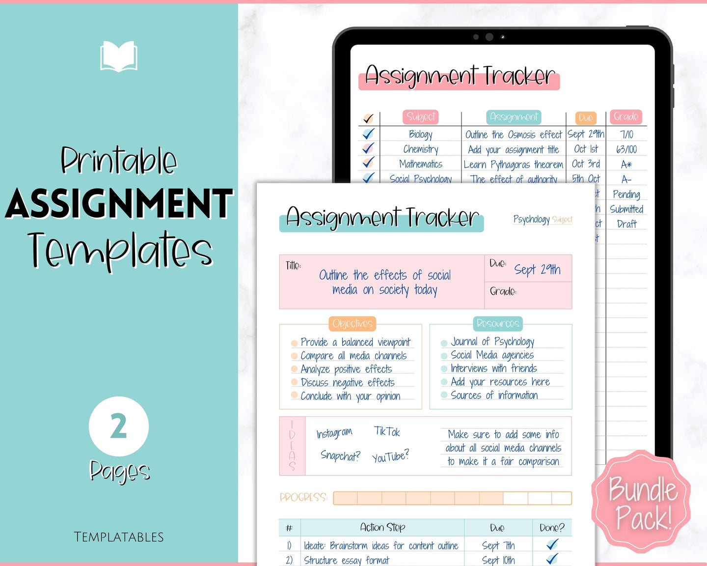 Assignment Tracker for Students | Homework & Assignment Planner | Colorful Sky