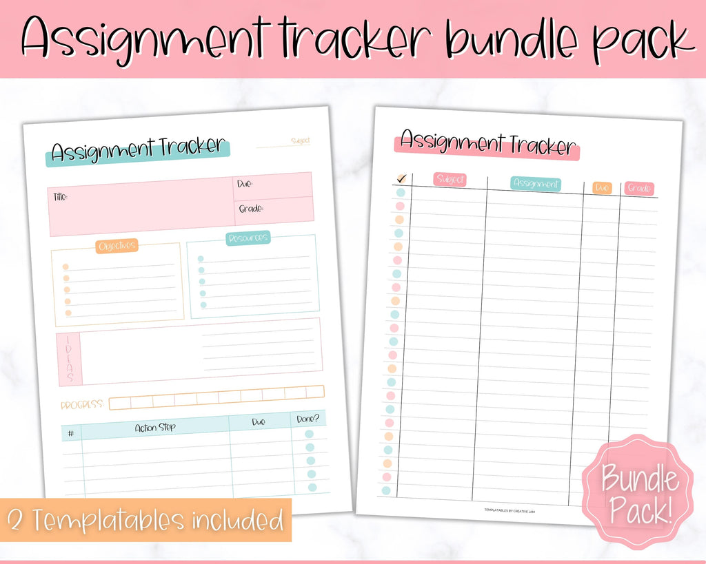 Assignment Planner, Printable Assignment Tracker | Colorful