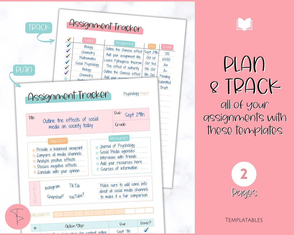 Assignment Planner, Printable Assignment Tracker | Colorful