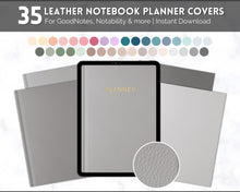 Load image into Gallery viewer, 35 Digital Planner Notebook Covers | Digital Journal Covers for GoodNotes &amp; iPad | Leather Texture Mono
