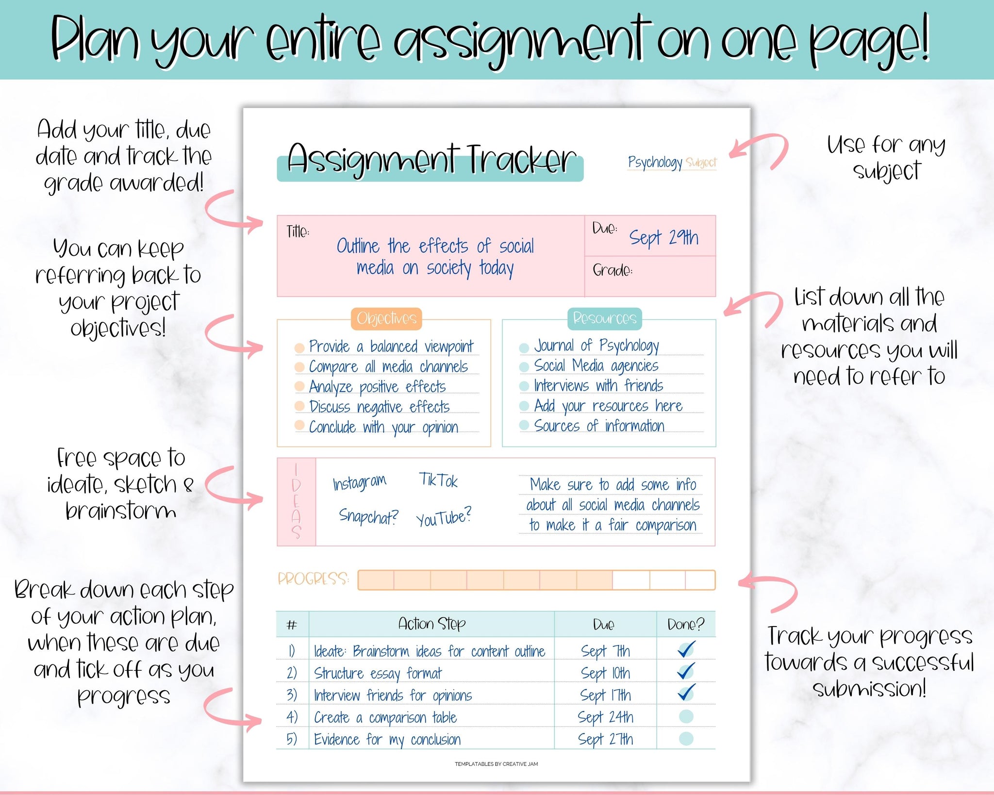 Assignment Planner, Printable Assignment Tracker | Colorful