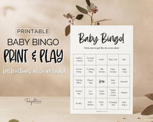 Load image into Gallery viewer, Baby Bingo Cards, 30 Prefilled Baby Shower Game Printables | Trivia Activity for Woodland, Boho, Neutral Theme Baby Showers
