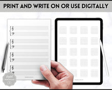 Load image into Gallery viewer, Guitar Practice Sheet BUNDLE | Printable Blank Guitar Chord Sheets, Fretboard, Tab Paper, Sheet Music, Tablature Chart
