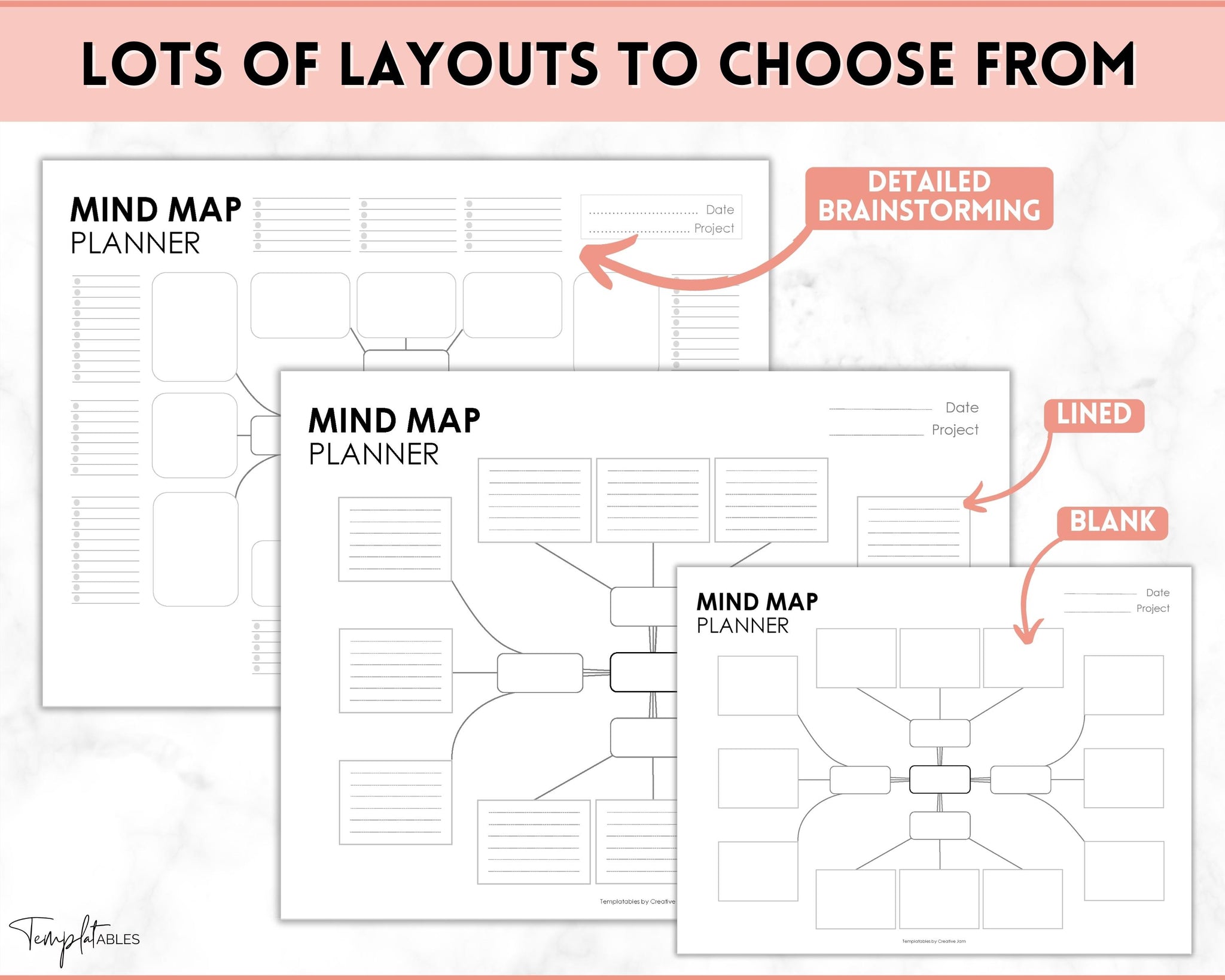 Brain Storm Guide Mind Map Printable Templates | Brain Dump & Brainstorm Study Guide