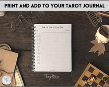 Load image into Gallery viewer, Tarot Card Trackers &amp; Monthly Readings | Learn Tarot Card Readings, Tarot Spreads | Beginner Tarot Planner Workbook, Grimoire &amp; Cheat Sheets | Mono
