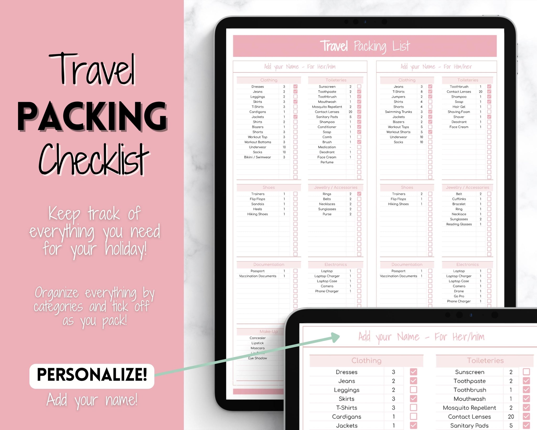 Editable Travel Packing Checklist