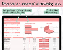 Load image into Gallery viewer, Editable To Do List &amp; Task List Tracker Spreadsheet | Google Sheets, Monthly Calendar Planner | Pink
