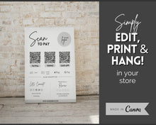 Load image into Gallery viewer, Scan to Pay Sign Shop Logo Editable Sign | QR Code Payment Sign for Small Businesses | Brit Mono
