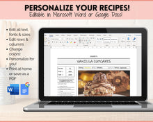 Load image into Gallery viewer, EDITABLE Recipe Sheet Template | Recipe Book, Cards &amp; Cookbook Binder, 8.5x11 Food Planner Journal | Style 1
