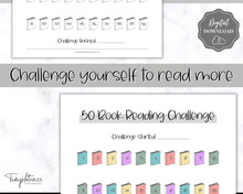 Load image into Gallery viewer, Book Reading Challenge BUNDLE | 52 Weeks, 100 Book Reading Log Printable Planner | Sky Mono
