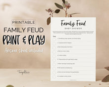 Load image into Gallery viewer, Family Feud Baby Shower Games Printable | Trivia Activity for Woodland, Boho, Neutral Theme Baby Showers
