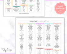Load image into Gallery viewer, College Packing List Printable | Back to School Moving Checklist for Students, Google Sheets | Pastel Rainbow
