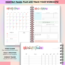 Load image into Gallery viewer, 90 Day Fitness &amp; Workout Planner for Women | Gym Journal, Weight Loss Tracker, Meal Planner, Self Care Habit Tracker | A5 Pastel Rainbow
