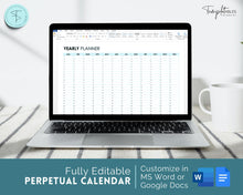 Load image into Gallery viewer, EDITABLE Perpetual Calendar | Undated Year at a Glance Reusable Calendar, Year Overview on One Page, Annual 12 Month Planner | Blue
