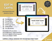 Load image into Gallery viewer, EDITABLE Event Ticket Gift Template | DIY Templates for Concerts, Theatre Shows, Surprise Gifts &amp; Special Occassions | Gold
