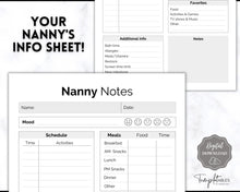 Load image into Gallery viewer, Nanny Schedule, Notes &amp; Report Template for Baby | Babysitter Info Hiring Guide, Nanny Checklist &amp; Planner, Baby Daily Log | Mono
