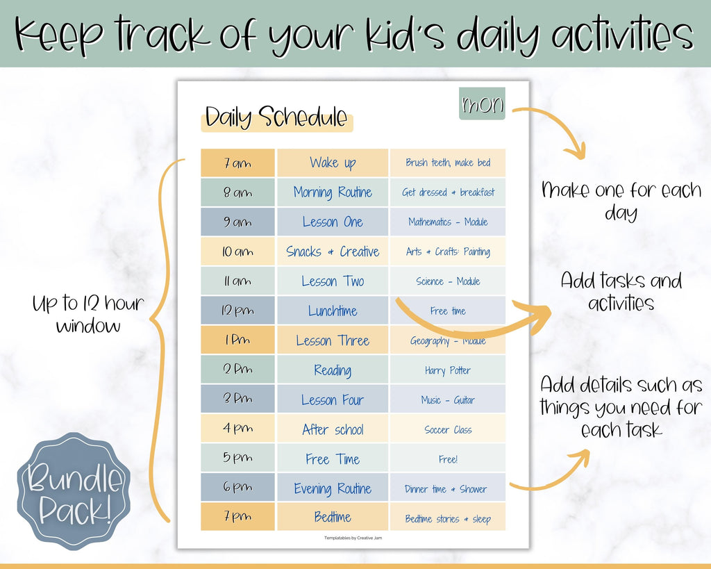 Kids Simple Routine Template Kids Daily Schedule & Routine Templates | Homeschool Routine Planner
