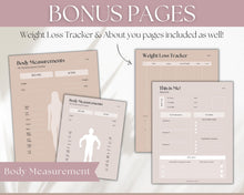 Load image into Gallery viewer, Weight Loss Tracker &amp; Body Measurement Fitness Planner Printable Template | Lux
