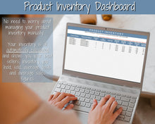 Load image into Gallery viewer, Small Business Bookkeeping Spreadsheet | Google Sheets Automated Business Expense Tracker &amp; Product Invetory Tracker | Blue
