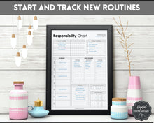 Load image into Gallery viewer, EDITABLE Responsibility Chart | Family Chore Chart, Weekly Adult Routine &amp; Reward Chart for Kids | Mono

