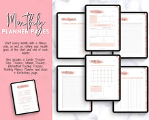 Load image into Gallery viewer, UNDATED Digital Fitness planner | iPad GoodNotes Fitness Journal, Weight Loss Tracker, &amp; Workout Planner | Pink Watercolor
