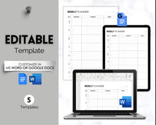 Load image into Gallery viewer, EDITABLE Weekly Planner 1 Page Templates | 2023 Weekly Schedule, To Do List Printable &amp; Habit Tracker templates | Mono Style 2
