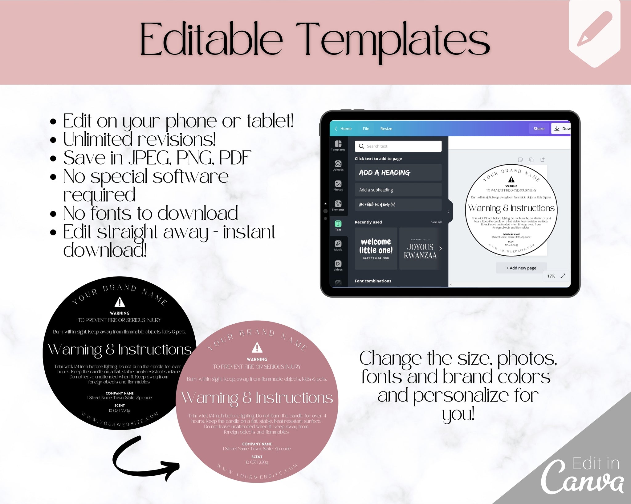 Candle Warning Label Template with Icons (1869274)