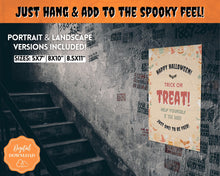 Load image into Gallery viewer, Halloween Trick or Treat sign | &#39;Please Take One&#39; Printable Candy Treat Poster | Orange
