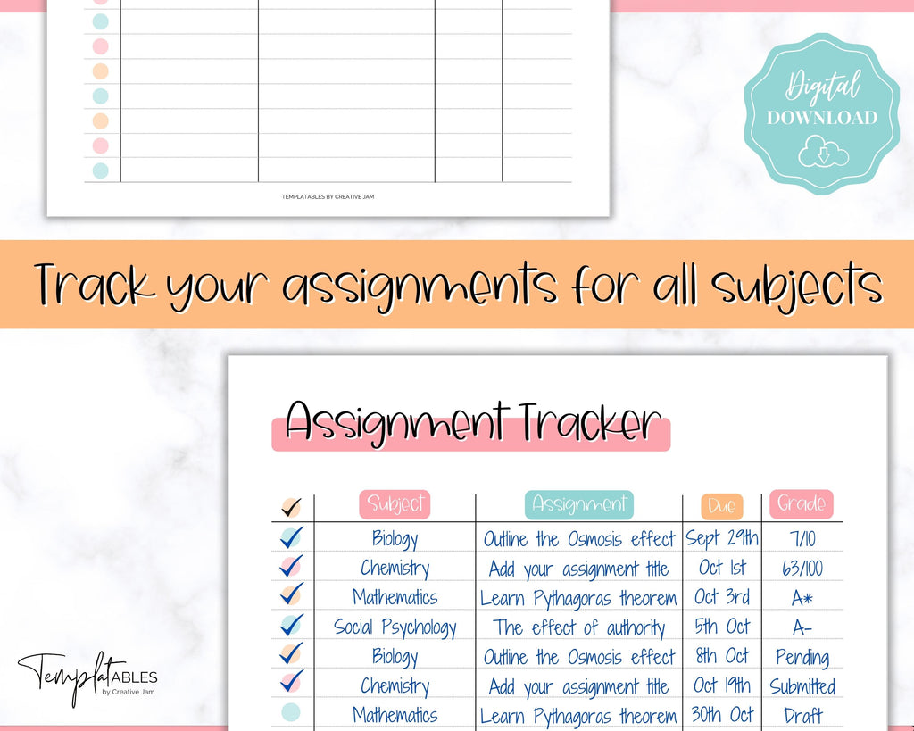 Assignment Planner, Printable Assignment Tracker | Colorful