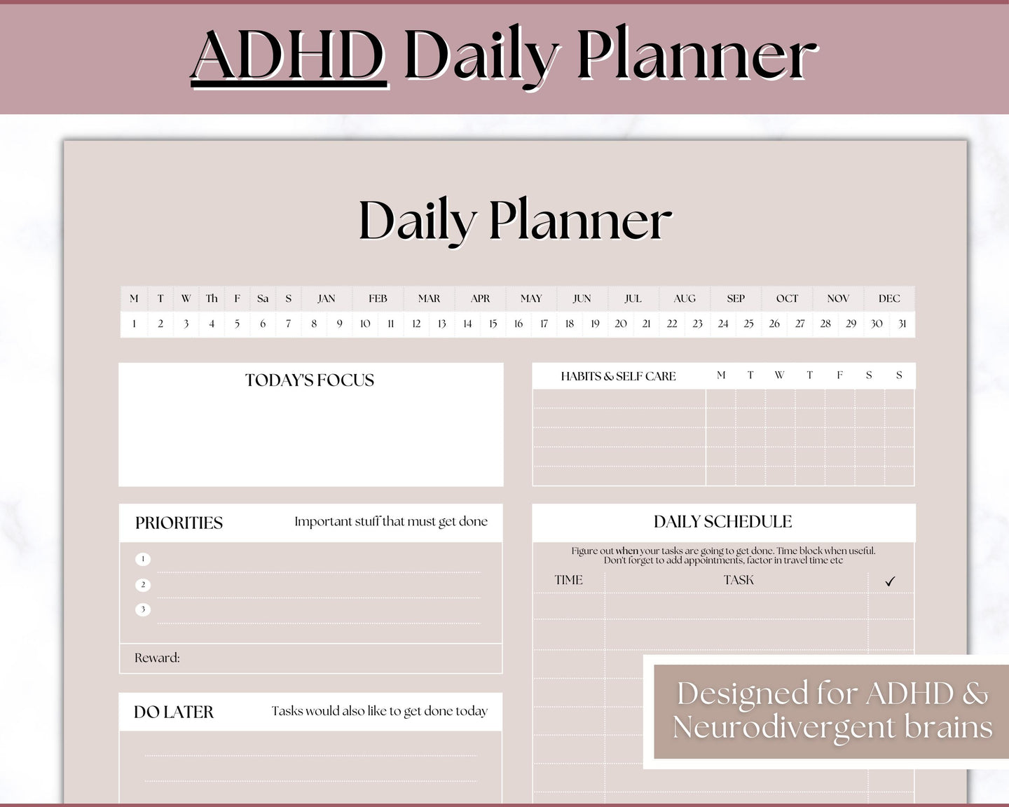 ADHD Daily Planner for Adults - Made for Neurodivergent Brains | Lux