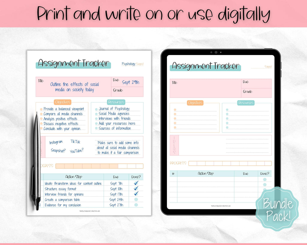 Assignment Planner, Printable Assignment Tracker | Colorful