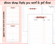 Load image into Gallery viewer, EDITABLE Brain Dump Template BUNDLE | To Do List Printable, ADHD Work Productivity Planner | Pink Swash
