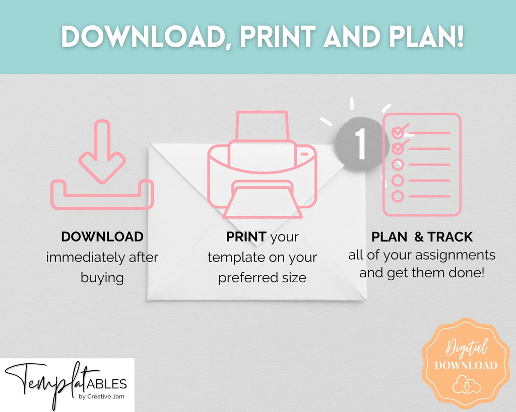 Assignment Planner, Printable Assignment Tracker | Colorful